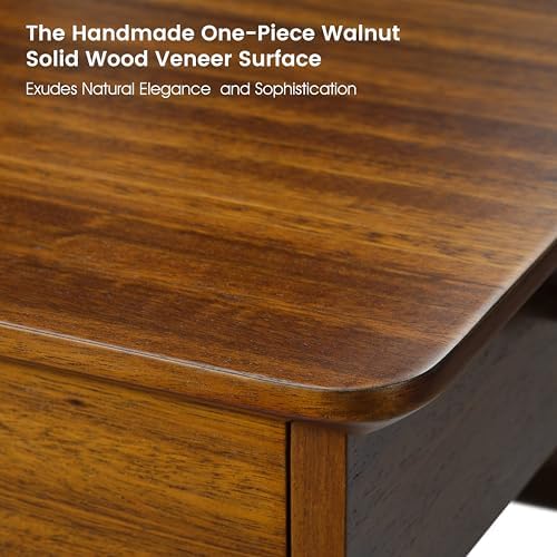 EUREKA ERGONOMIC 63" L-Shaped Standing Desk, Solid Walnut Top, Dual Drawers, Height Adjustable Executive Desk with Monitor Stand, Right, Walnut