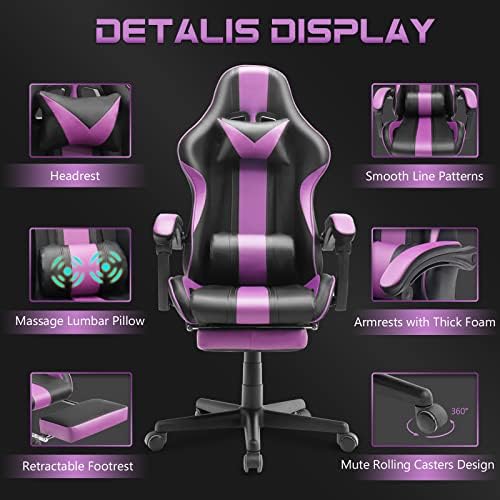 Ferghana Gaming Chairs, Ergonomic Racing Style PC Game Computer Chair with Headrest Lumbar Support Adjustable Recliner PU Leather Video Computer Chair(Dark Purple)