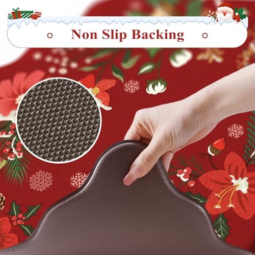 KIMODE Anti Fatigue Kitchen Mats for Floor, Christmas Decor Kitchen Rugs Sets of 2, Cushioned Kitchen Floor Mats Non Slip, Red Rugs for Kitchen Floor Christmas Decorations Laundry Desk 17"x47"+17"x29"