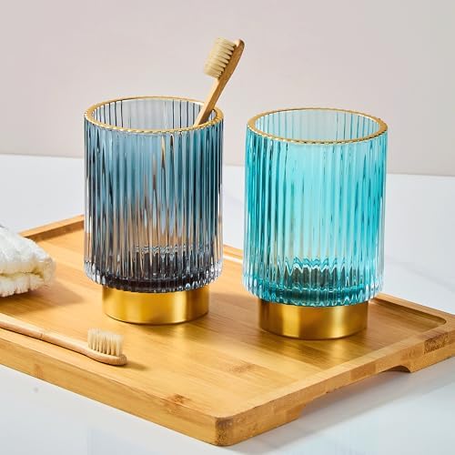 Makeup Brush Holder Organizer,Toothbrush Holders,Desk Pen Pencil Holder,Multifunctional Vintage Glass Brush Cup(A3-24-US)