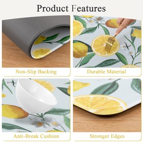 SHACOS Anti Fatigue Lemon Kitchen Rugs Cushioned Waterproof Kitchen Mats for Floor Non Slip Washable Comfort Foam Standing Mat for Office Sink Laundry Room, 17"x27.5", Light Blue