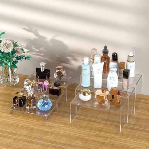 Sezanrpt Acrylic Display Risers 6pcs, Clear Rectangular Display Organizer Stands, Acrylic Display for Funko Pop Figure, Desserts, Cupcake, Toys, Collectibles, Merchandises - 7.5''x8''x8.5''x9''x9.5''x10''