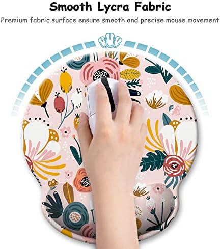Ergonomic Mouse Pad with Wrist Support, Floral Memory Foam Wrist Rest Mouse Pads, Cute Computer Laptop Office Accessories Decor, Pain Relief Mousepad for Gaming Work Women Girls, Pink Flower