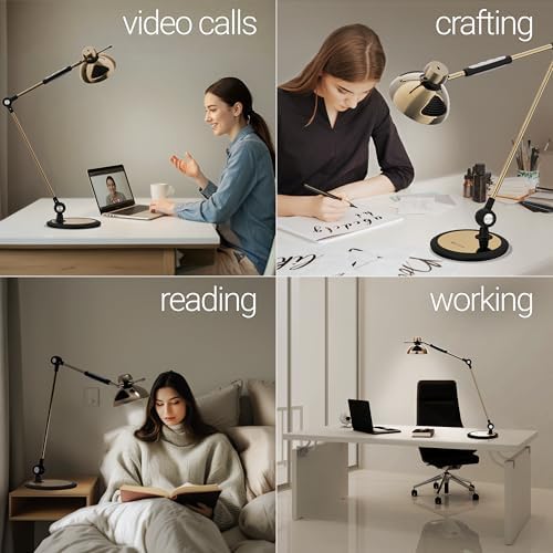 OTUS Tall LED Architect Desk Lamp for Home Office, Gesture Control, Brass
