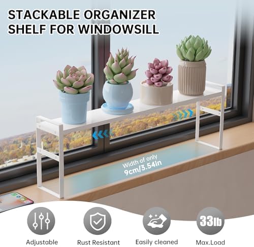 Extendable Narrow Tall Storage Shelf for Windowsill & Kitchen, White