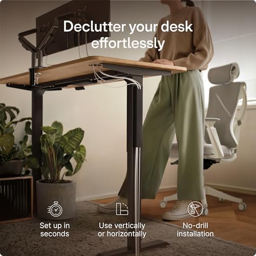 Desktronic Magnetic Cable Management Tray — No Drill Under Desk Cord Organizer, Holds 10 Cables, Reinforced Steel Cable Holder for Home Office, Gaming Setup & Sit-Stand Desks