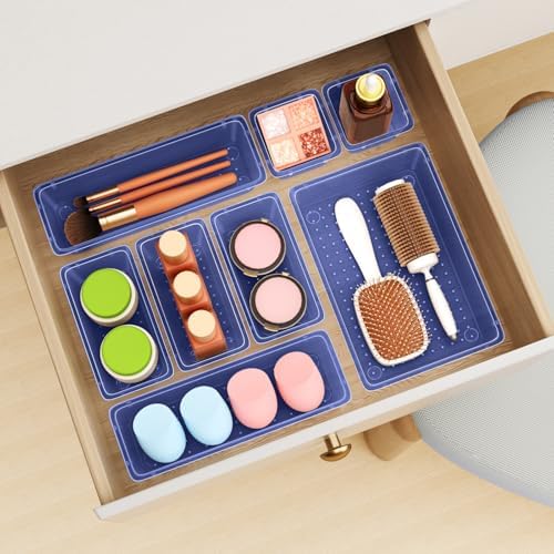 12 PCS Drawer Organizer Set, Makeup Organizer, Tool Storage Tray, Navy Blue