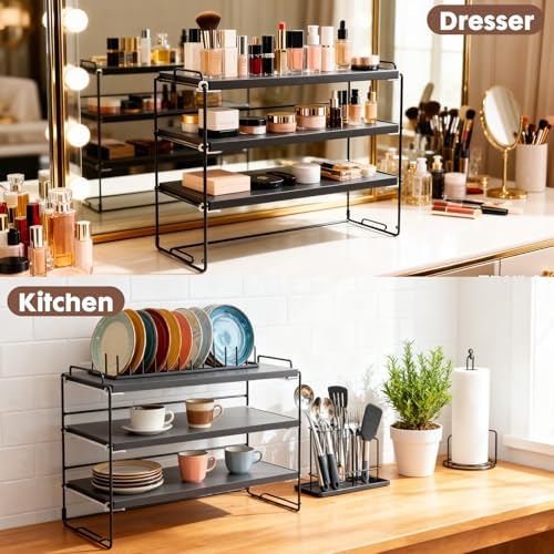 ShellKingdom Desk Shelf Organizer, 3 Tier Desktop Shelves, Adjustable Bookshelf Storage Rack and Office Cubicle Decor for Tabletop, School, Office, Dorm Organization (Black)