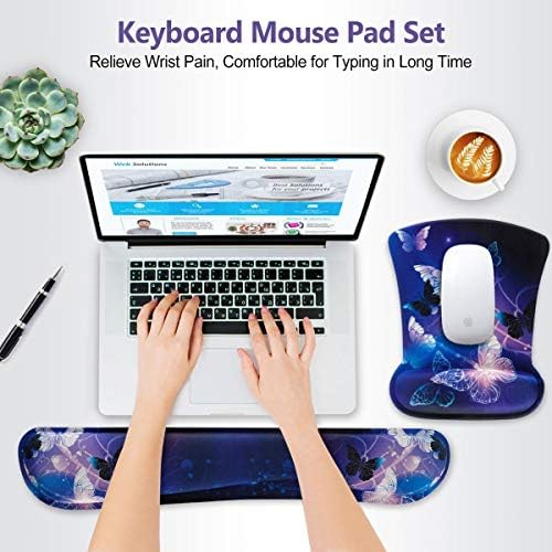 ToLuLu Keyboard Wrist Rest Pad Ergonomic Mouse Pad Set, Gel Mouse Pad for Computer Laptop, Non Slip Mousepad Keyboard Wrist Support Raised Memory Foam for Easy Typing Pain Relief, Art Butterflies