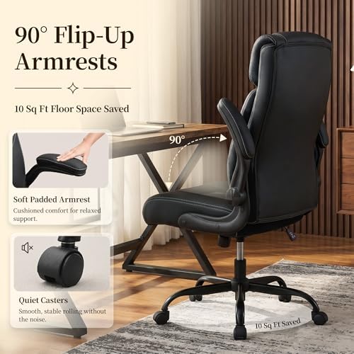 Office Chair, Leather Ergonomic Computer Desk Chair with Rocking