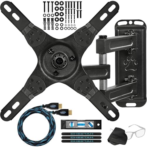 Cheetah TV Monitor Wall Mount for 12-55 Inch TVs up to 40 lbs, Includes 10 ft HDMI Cable, Tools-Free Tilt, Max VESA 200x200mm, Articulating Arm TV Bracket, Full Motion Swivel, Low Profile, Extends 15"