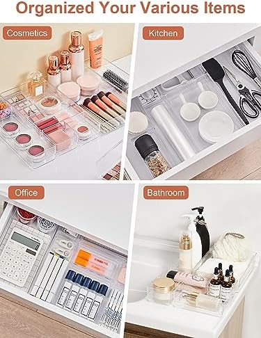 SMARTAKE 20-Piece Drawer Organizer with Non-Slip Silicone Pads, 7-Size