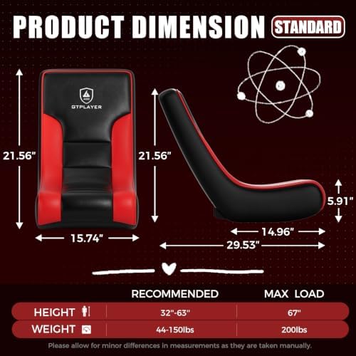 GTPLAYER Floor Rocker Gaming Chair – Adjustable Angle Limiter, Ultra Lightweight Ergonomic Floor Rocking Game Seat for Gaming and Lounging, Red