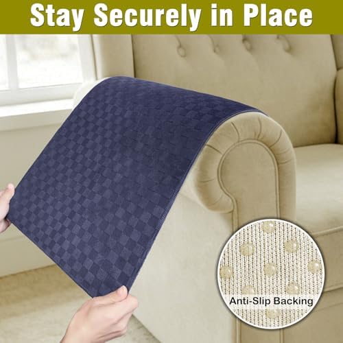 Couch Arm Covers, Sofa Arm Covers, Waterproof Armrest Cover for Sofa, Loveseat, Armchair, Anti-Slip Recliner Arm Cover, Headrest Cover, Arm Chair Covers Set of 2 (Navy Blue, 24"×24")