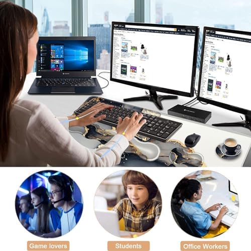 Keyboard Wrist Rest and Mouse Pad with Wrist Support Set Ergonomic Coaster,Memory Foam,Easy Typing Pain Relief,Large XL Desk Mat 31.5"x 11.8",Black Gold Marble