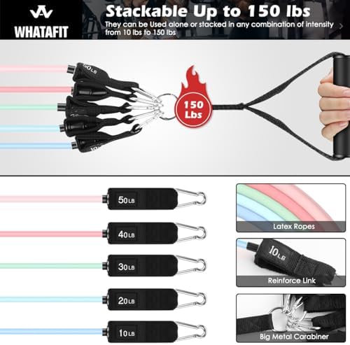 WHATAFIT Resistance Bands with Handles, 150 lb Exercise Bands Set