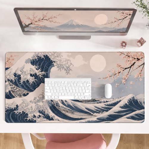 Japanese Wave Mouse Pad 31.5x15.7 Inch, Large Gaming Extended Desk Mat
