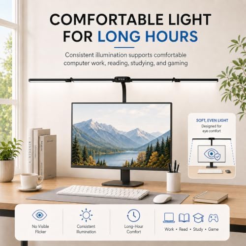 Cloud Space LED Desk Lamp with Clamp, Wide Desk Light for Home Office