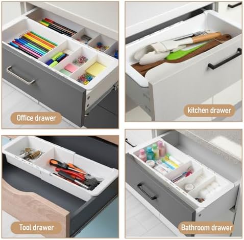 2Pcs Expandable Sliding Drawer Tray with Adjustable Dividers