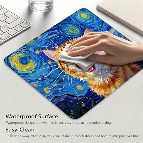 Cat Screaming in the Starry Night Mouse Pad, Adorable Kitten Desk Mat