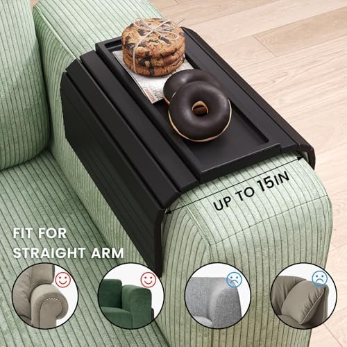 Bamboo Folding Sofa Arm Tray with Anti-Slip Pad (Black)