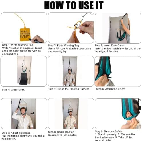 Cervical Neck Traction Device Over Door for Home Use, Portable Neck Stretcher Hammock with Reminder Tag, Physical Therapy AIDS for Neck Pain Relief & Decompression