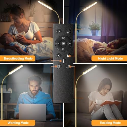 marctronic Gold Polished Floor Lamp, 18W 1800LM LED, Luxury Decor Style & Stepless Dimming, Eye-Caring Timing Reading Lamp for Bedroom/Living Room