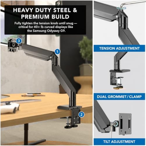 Mount-It! Heavy Duty Monitor Arm & Mount, Ultrawide 49 in Curved, 55 lb