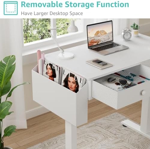 KLUVIS Small Electric Standing Desk with Drawers, 32 Inch, White
