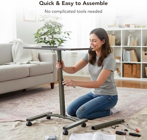 Displays By Jack Adjustable Height Rolling Laptop Desk, Portable Sit Stand Computer Table on Wheels – 24 x 16 in Mobile Workstation for Home Office, Classroom, Study Room