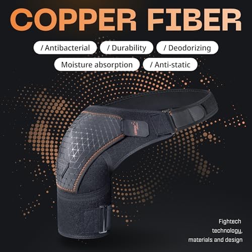 FIGHTECH Rotator Cuff Shoulder Brace for Women and Men - 2 Sizes - Shoulder Support - Pain Relief - Copper Black - Small (Chest 29-35" Bicep 9-12")