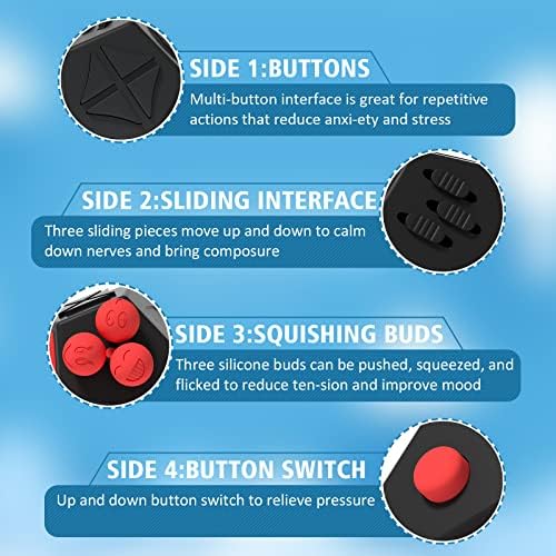 Fidget Dodecagon,12 Sided Fidget Toys Cube for Kids and Adults(Black red)