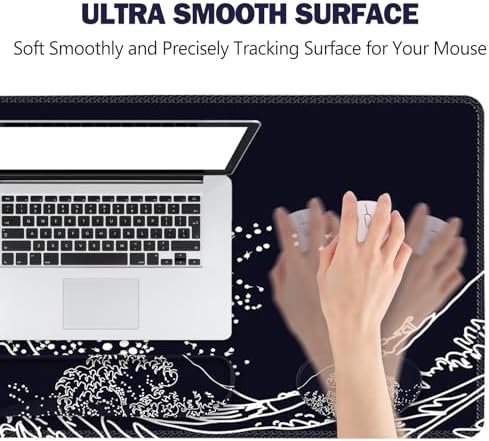 ToLuLu Extended Gaming Mouse Pad, Memory Foam Ergonomic Keyboard Mouse Wrist Rest Support Set, Large Desk Mat with Stitched Edges, Non-Slip Base Mousepad for Home Office Game, Black Wave of Kanagawa
