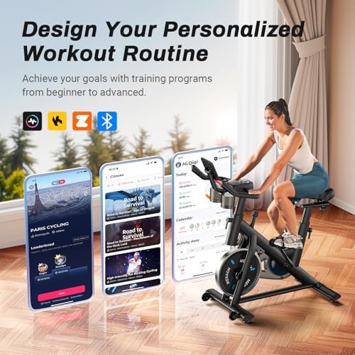 MERACH Exercise Bike, Magnetic Friction Stationary Bike for Home with APP