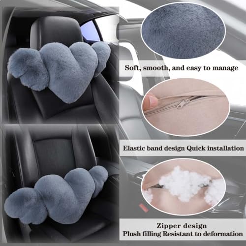 2 Pack Heart Shaped Plush Car Neck Pillows, Soft Car Headrest Cushion for Driving Travel Office Chair, Cute Cars Interior Decor Accessories for Women Girls(Gray)