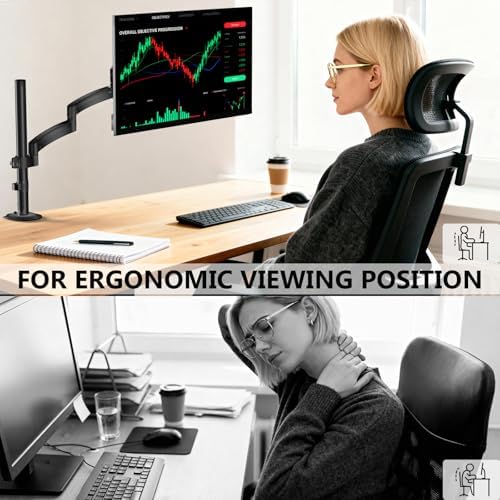 WALI Extra Long Single Monitor Arm for 13-32 inch Screens, up to 19.8 lbs