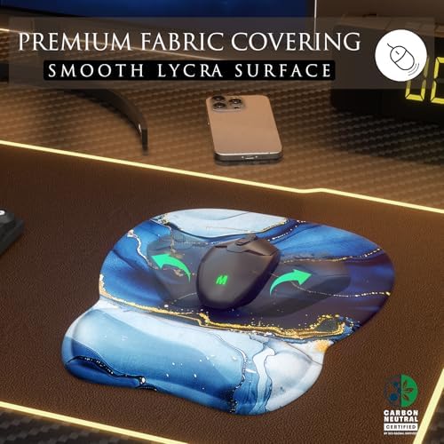 MROCO Ergonomic Mouse Pad with Gel Wrist Rest, 9.4 x 8.1 in, Blue Marble