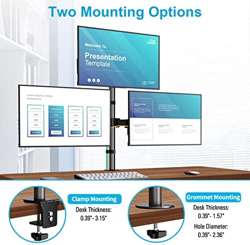 MOUNTUP Triple Monitor Stand, Height Adjustable Monitor Desk Mount Fit for 17 to 32 Inch Computer Screens, Stacked Monitors Arm for 3 Monitors, with C-Clamp and Grommet Base, up to 17.6lbs per Arm