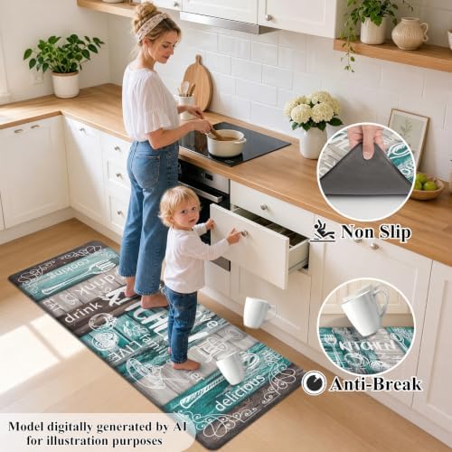 HEBE Anti Fatigue Kitchen Rugs Set of 2, Cushioned Kitchen Mats for Floor