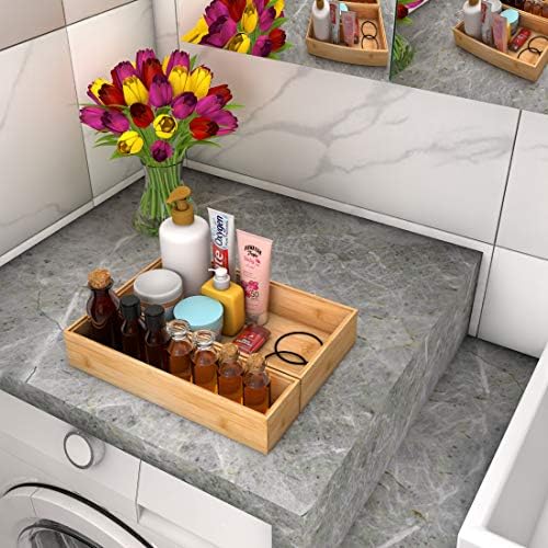 Stackable Utensil Drawer Organizer, Bamboo Kitchen Flatware Holder 12"x 3"
