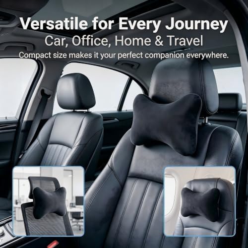 Car Neck Pillow, Memory Foam Comfortable Seat Headrest Support Cushion for All-season, Washable Removable Cotton Pillow Case, Interior Accessory for Car & Home & Office Chairs (Black)