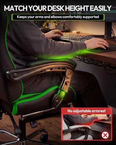 Dowinx Ergonomic Gaming Chair with Footrest & Massage Lumbar, 2D-Linkage Armrests for Computer Chair 330lbs with Headrest Pillow for Office, Home, Streaming and Long Gaming Sessions, Green