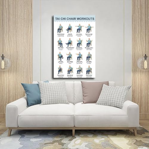 Tai Chi Chair Workout Exercise Chart for Seniors Gentle Home Workout Plan Canvas Poster Bedroom Decor Room Decor Unframe 16x24inch