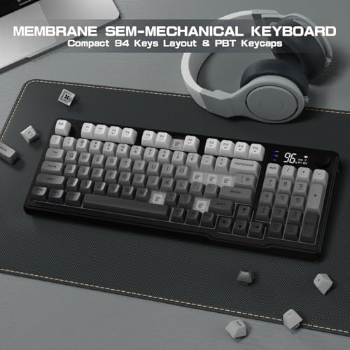 LexonElec M96 Wireless Keyboard, Low Profile Quiet Typing Membrane Gaming Keyboard with Smart Display & Knob, RGB Backlit, USB C Rechargeable, 94 Keys PBT Keycap for Windows PC,Mac,Linux-Moonlit Night