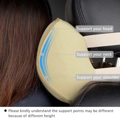 Aukee Car Headrest Pillow Memory Foam Car Neck Pillow Soft Leather Headrest for Driving Home Office Beige (1PC)