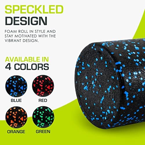 ProsourceFit High Density Foam Rollers 12 - inches long, Firm Full Body Athletic Massage Tool for Back Stretching, Yoga, Pilates, Post Workout Muscle Recuperation, Black/Blue