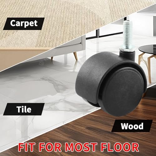 HOWDIA 1.5 Inch Swivel Caster Wheels for Cart, M8-1.25×20mm Threaded Stem Heavy Duty Casters, Nylon Wheels Replacement for Furniture, Table, Cabinet, Shelf（No Brake, 4 Pack）