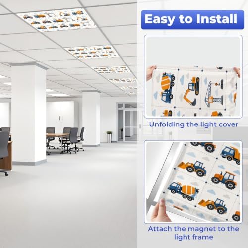 4 Pcs Fluorescent Light Covers for Ceiling Lights Truck tractor excavator Magnetic Light Filters Decorative for Classroom Office Hospital Home 4x2 Ft