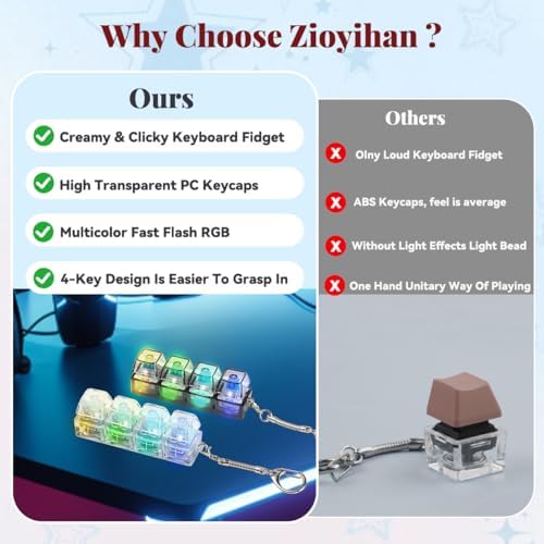 2 Pcs LED Keyboard Fidget Toy, Clicky & Creamy Fidget Clicker Keychain