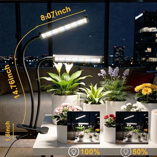 GooingTop Grow Light 100W 6000K, Super Bright White Desktop Clip Plant Lamp
